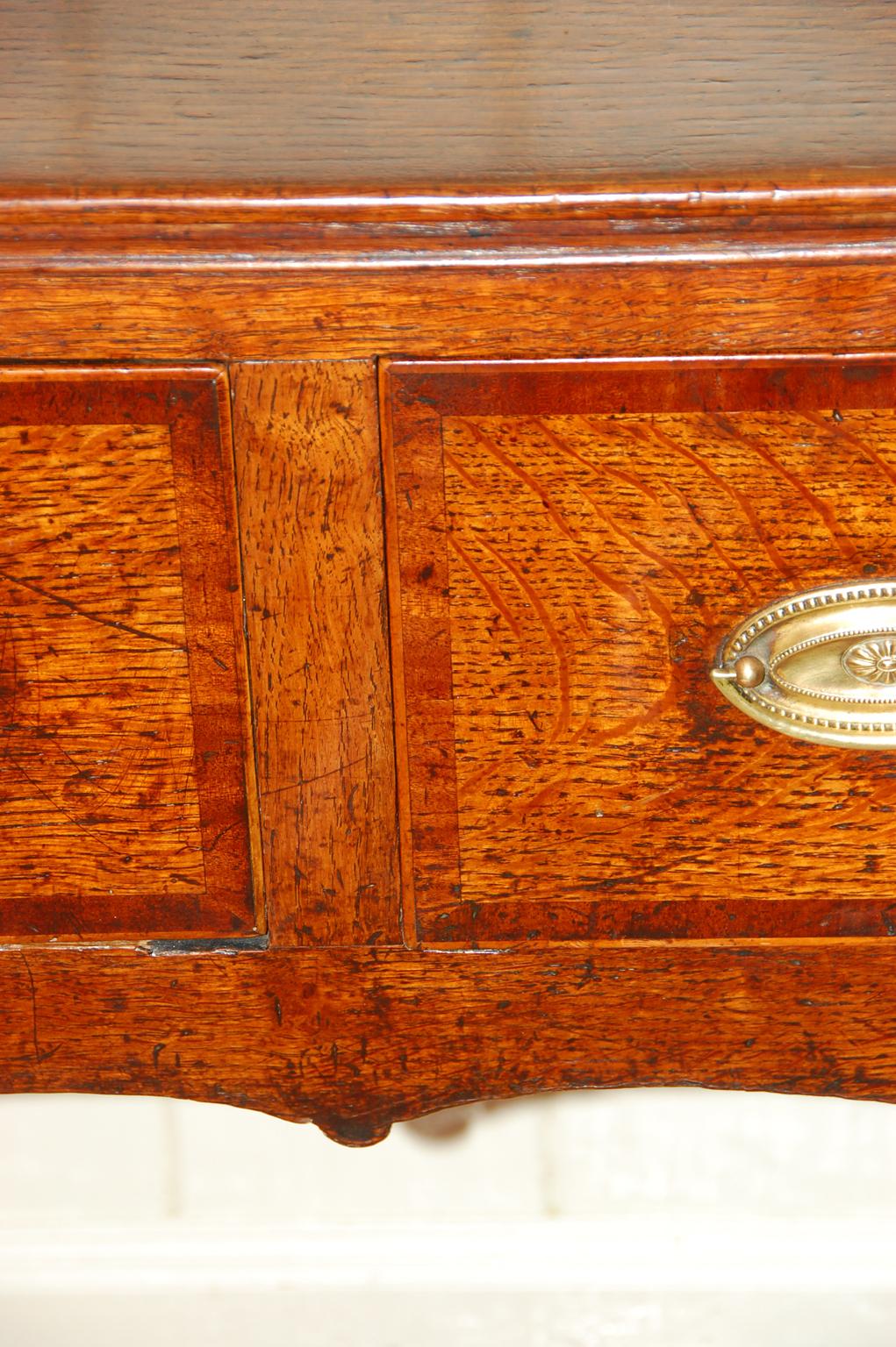 18th Century English Georgian Period Oak Low Dresser with Three Drawers Tapered Legs