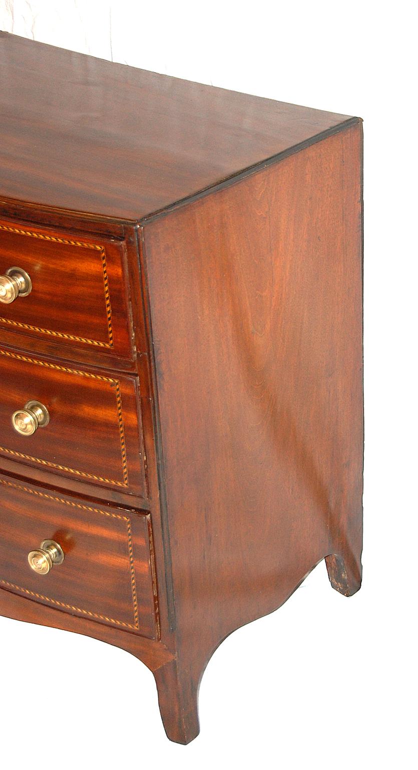 Mahogany English Georgian Period Small Hepplewhite Bowfront Chest of Drawers with Inlay