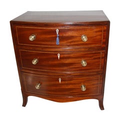 English Georgian Period Small Hepplewhite Bowfront Chest of Drawers with Inlay