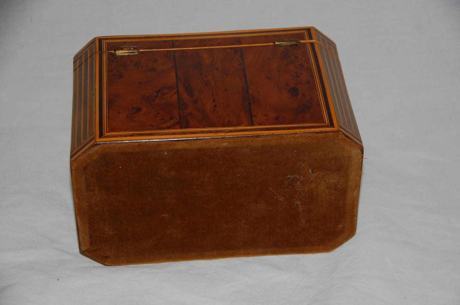 English Georgian Period Yew Wood Octagonal Tea Caddy with Fan and Column Inlays For Sale 5