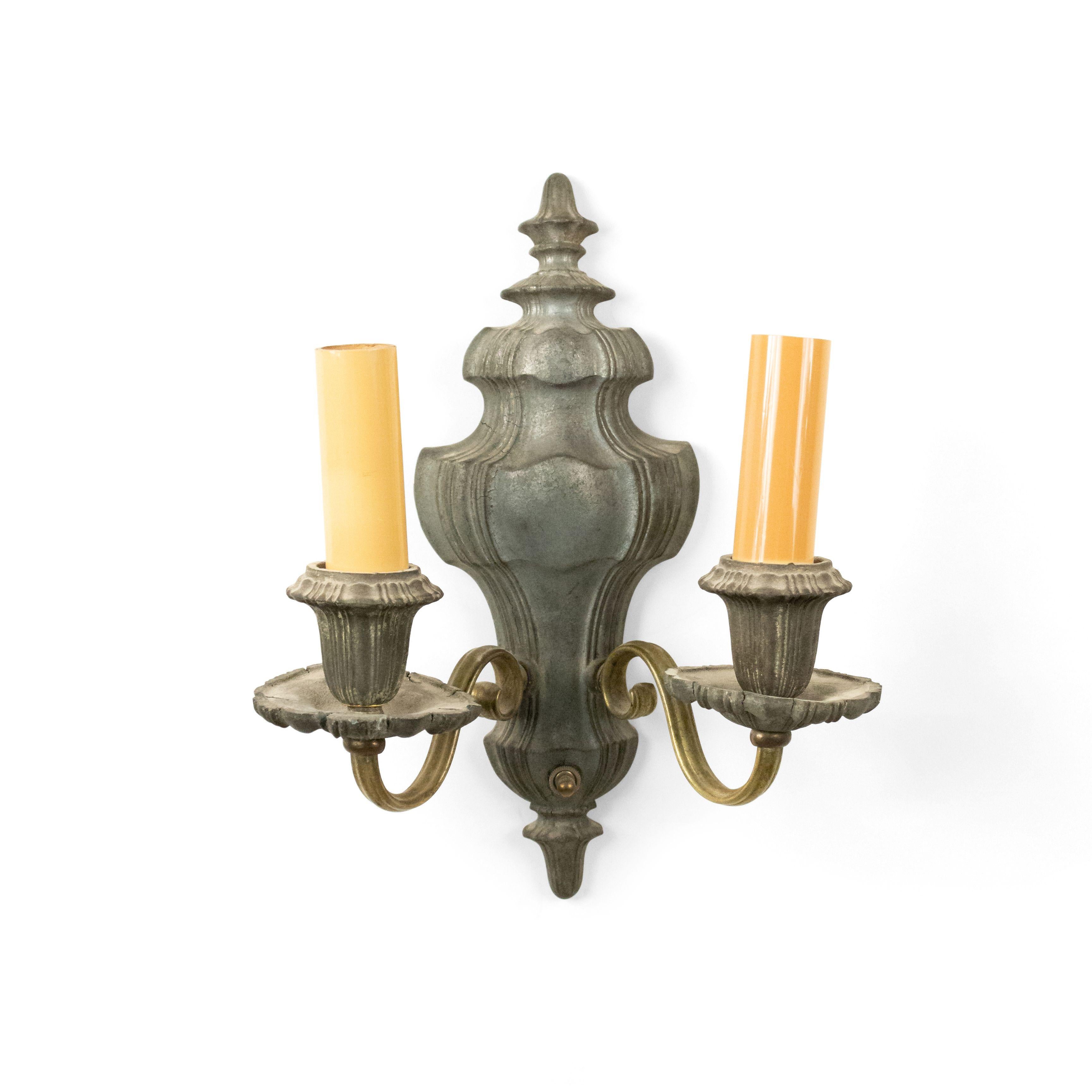 3 English Georgian Style Pewter and Brass Vasiform Wall Sconces In Good Condition For Sale In New York, NY