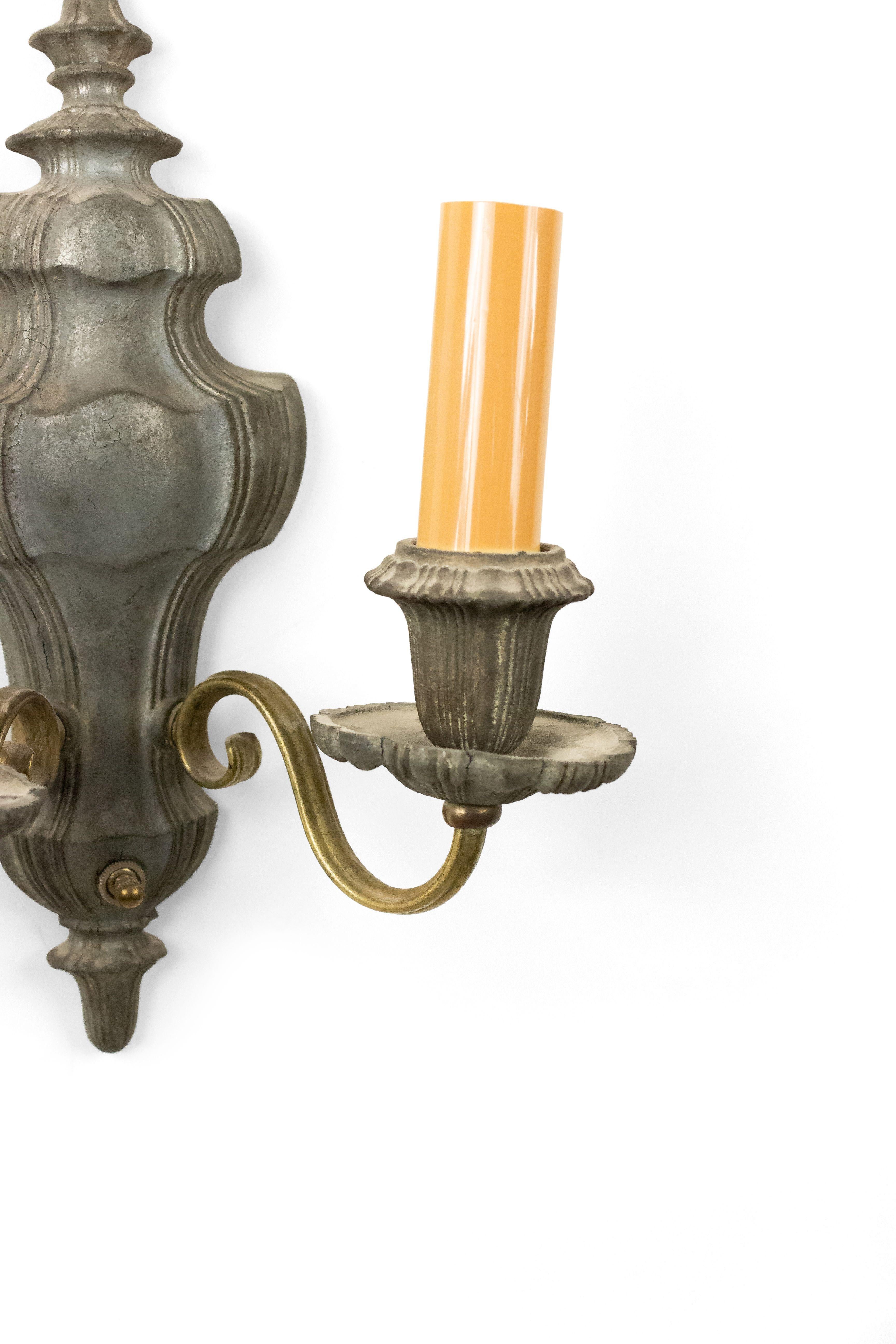 20th Century 3 English Georgian Style Pewter and Brass Vasiform Wall Sconces For Sale