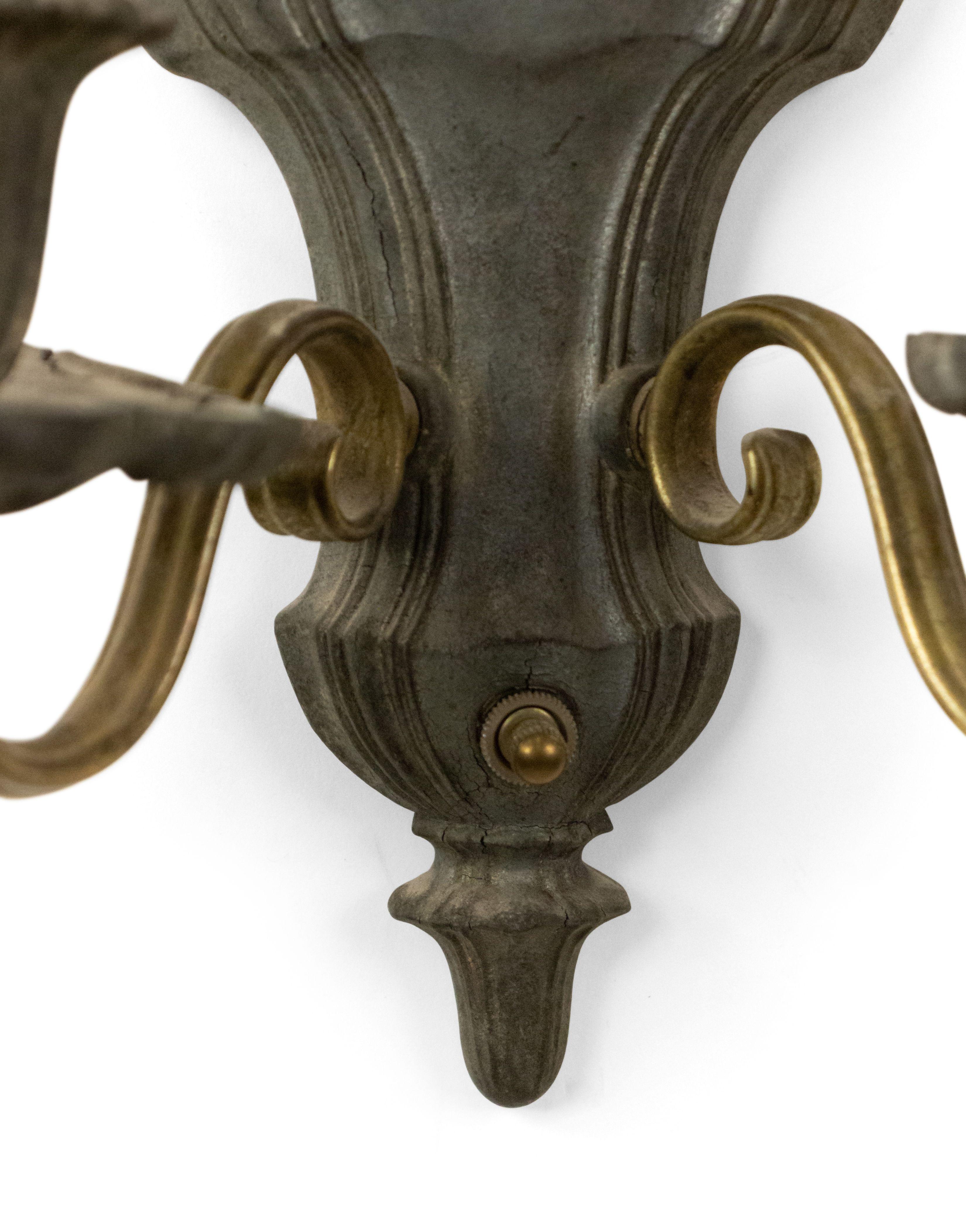 3 English Georgian Style Pewter and Brass Vasiform Wall Sconces For Sale 1