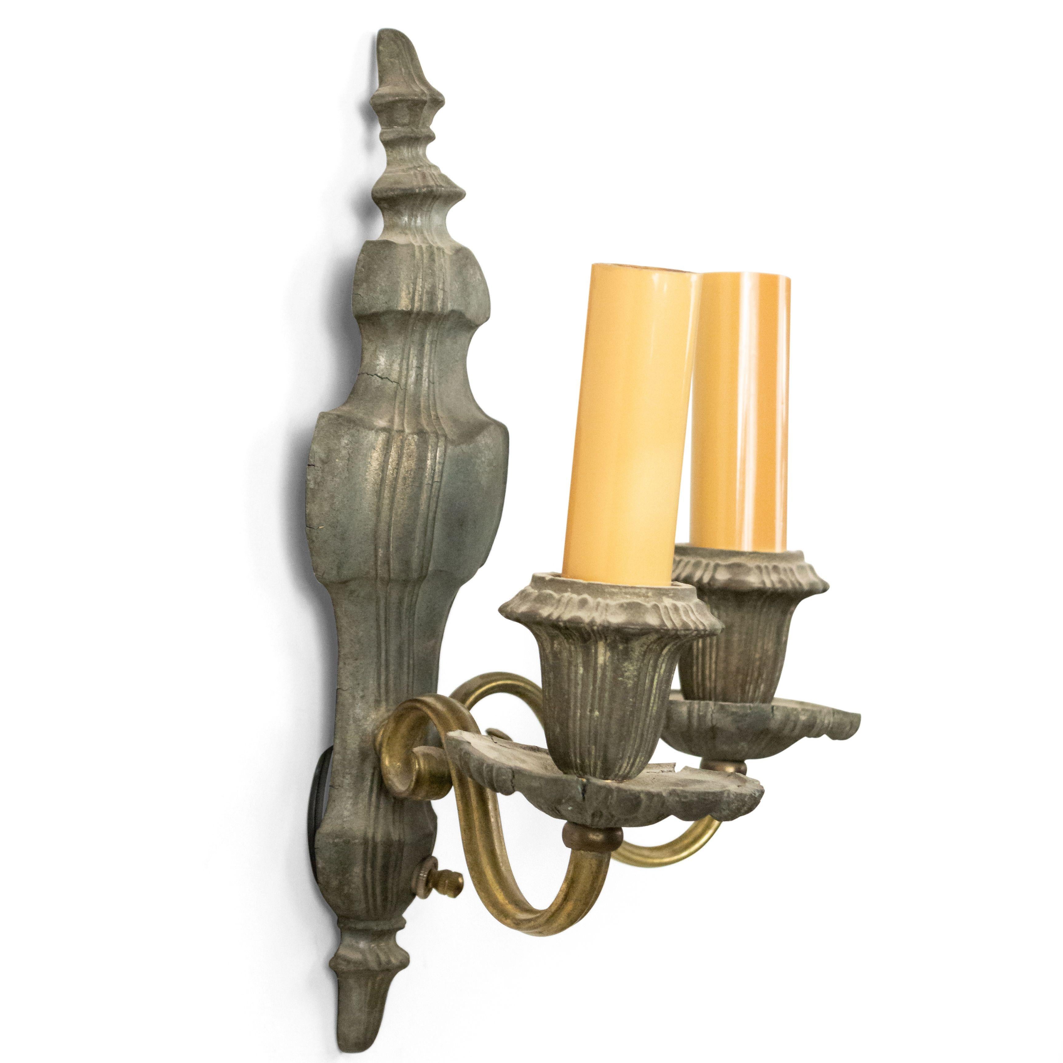 3 English Georgian Style Pewter and Brass Vasiform Wall Sconces For Sale 4