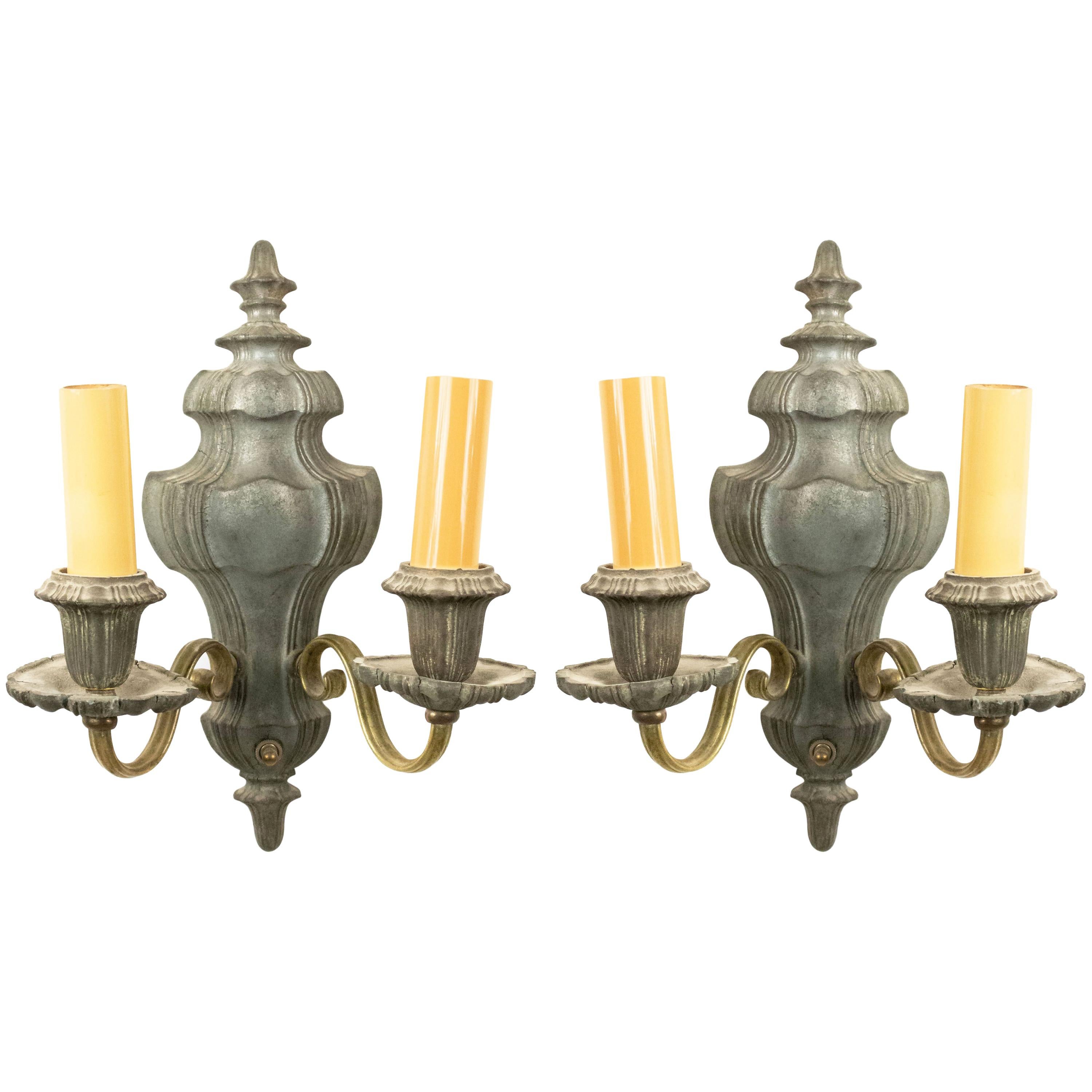 3 English Georgian Style Pewter and Brass Vasiform Wall Sconces For Sale