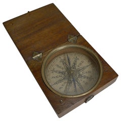 Antique English Georgian Pocket Compass circa 1800 in Mahogany Case