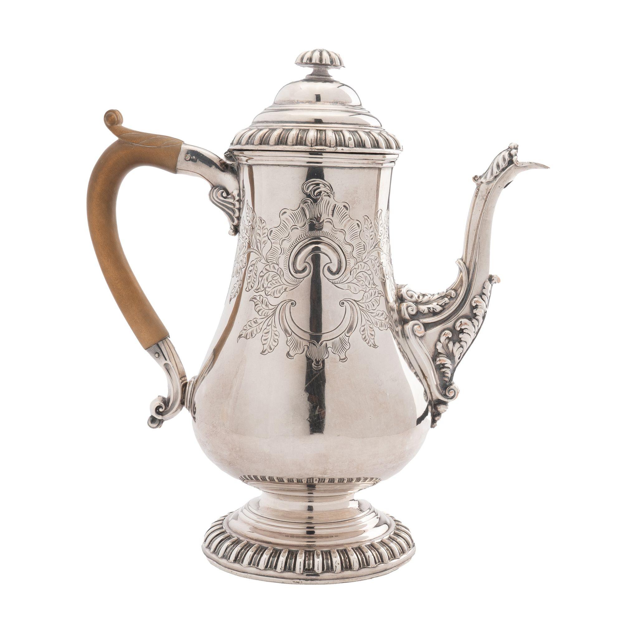 18th Century English Georgian Pyriform Sheffield Coffee Pot, '1750s' For Sale