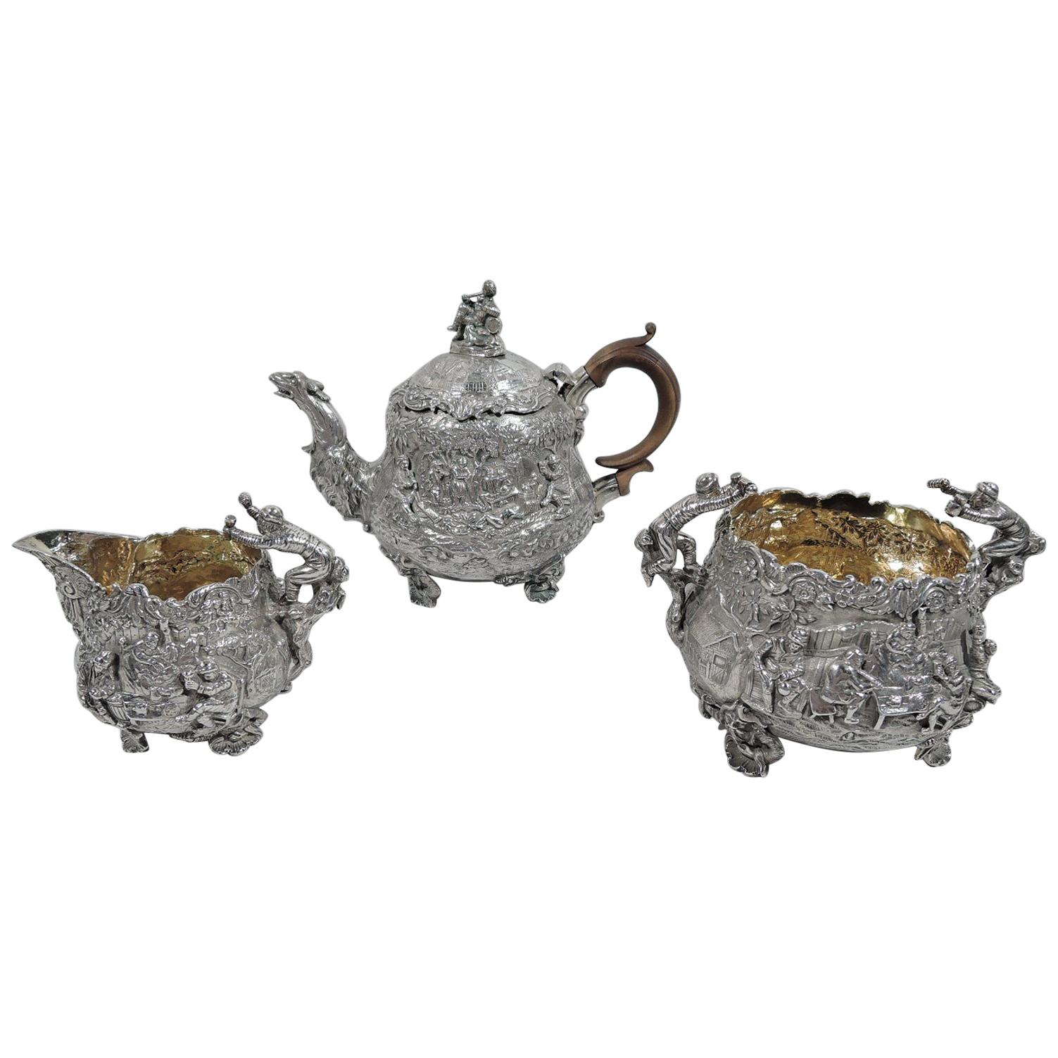 English Georgian Regency Teniers Tea Set by Edward Farrell