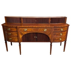 English Georgian Revival Mahogany & Satinwood Inlaid Tambour Sideboard, Late 19C