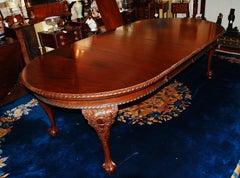 English Georgian Revival Solid Mahogany Three Leaf Banquet Table Circa 1900