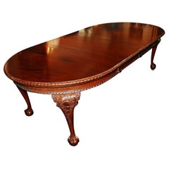 Antique English Georgian Revival Solid Mahogany Three Leaf Banquet Table Circa 1900