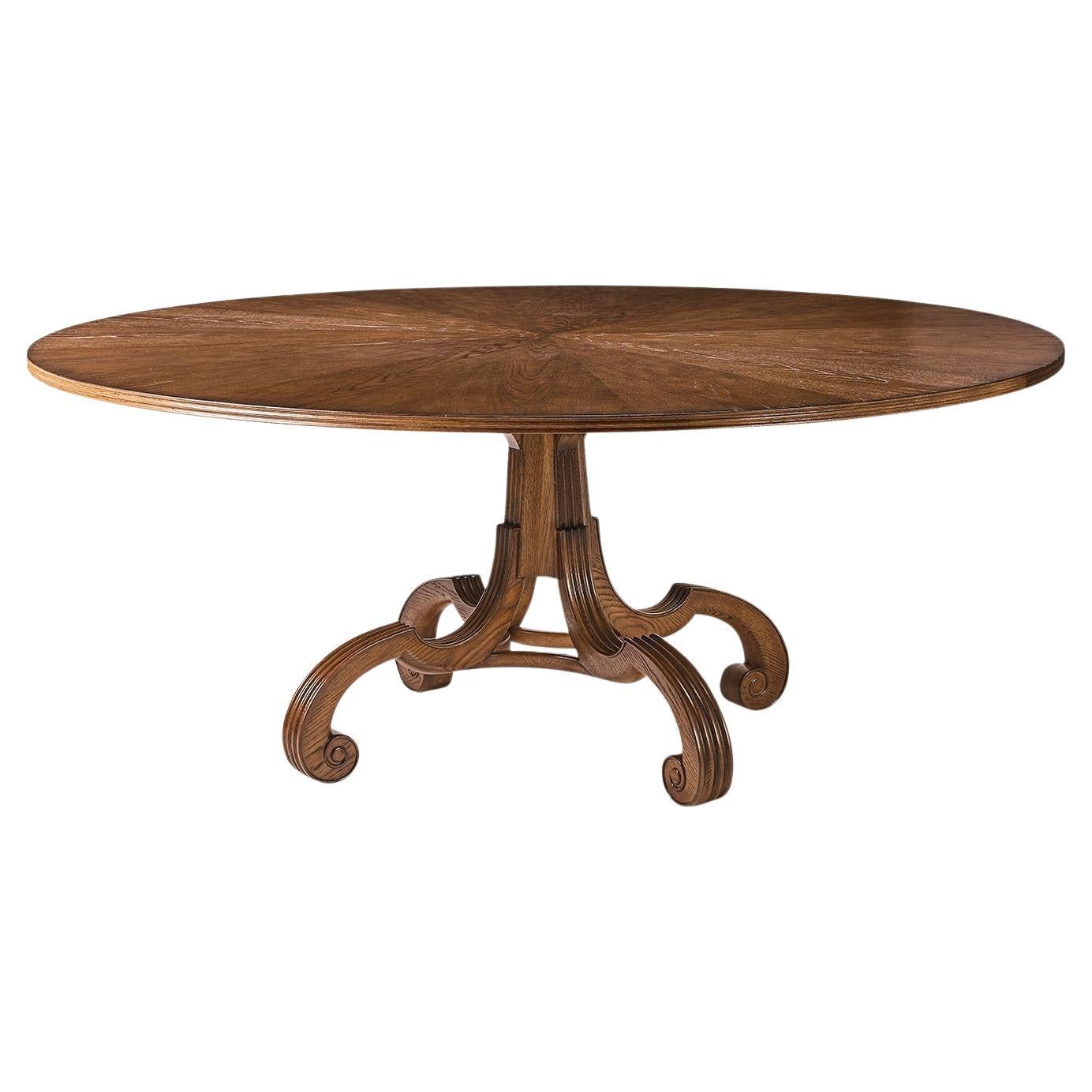English Georgian Round Oak Pedestal Dining Table