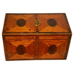 English Georgian Satinwood Double Tea Caddy with Burl Walnut Inlay