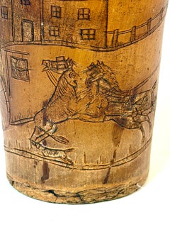 English Georgian Satirical Cow Horn Beaker Royal Coach Attacked Heraldic Lion
