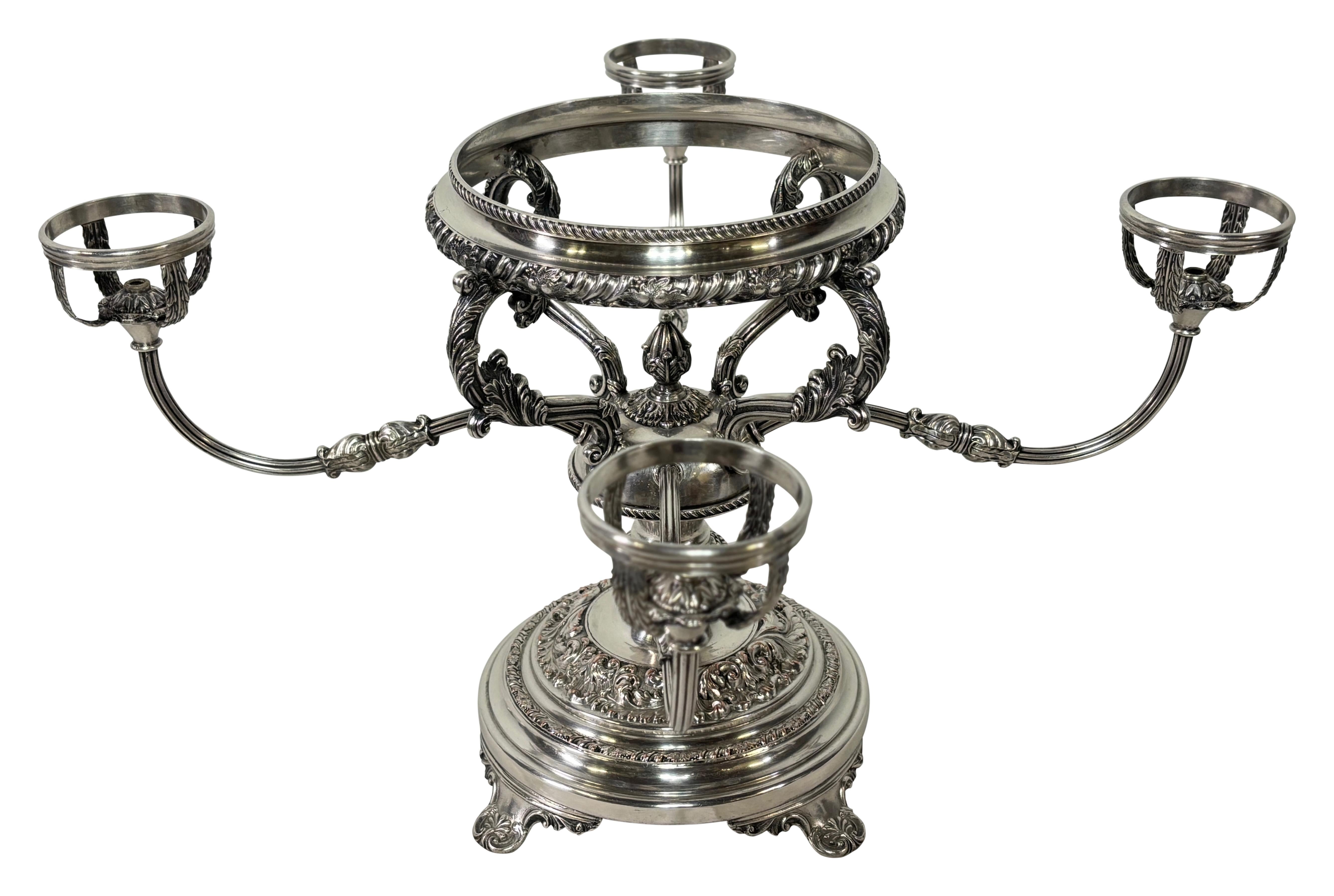 English Georgian Sheffield Silver and Cut Glass Epergne Centerpiece For Sale 1