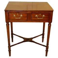 English Georgian Sheraton Mahogany Side Table with Cross Stretcher, Two Drawers
