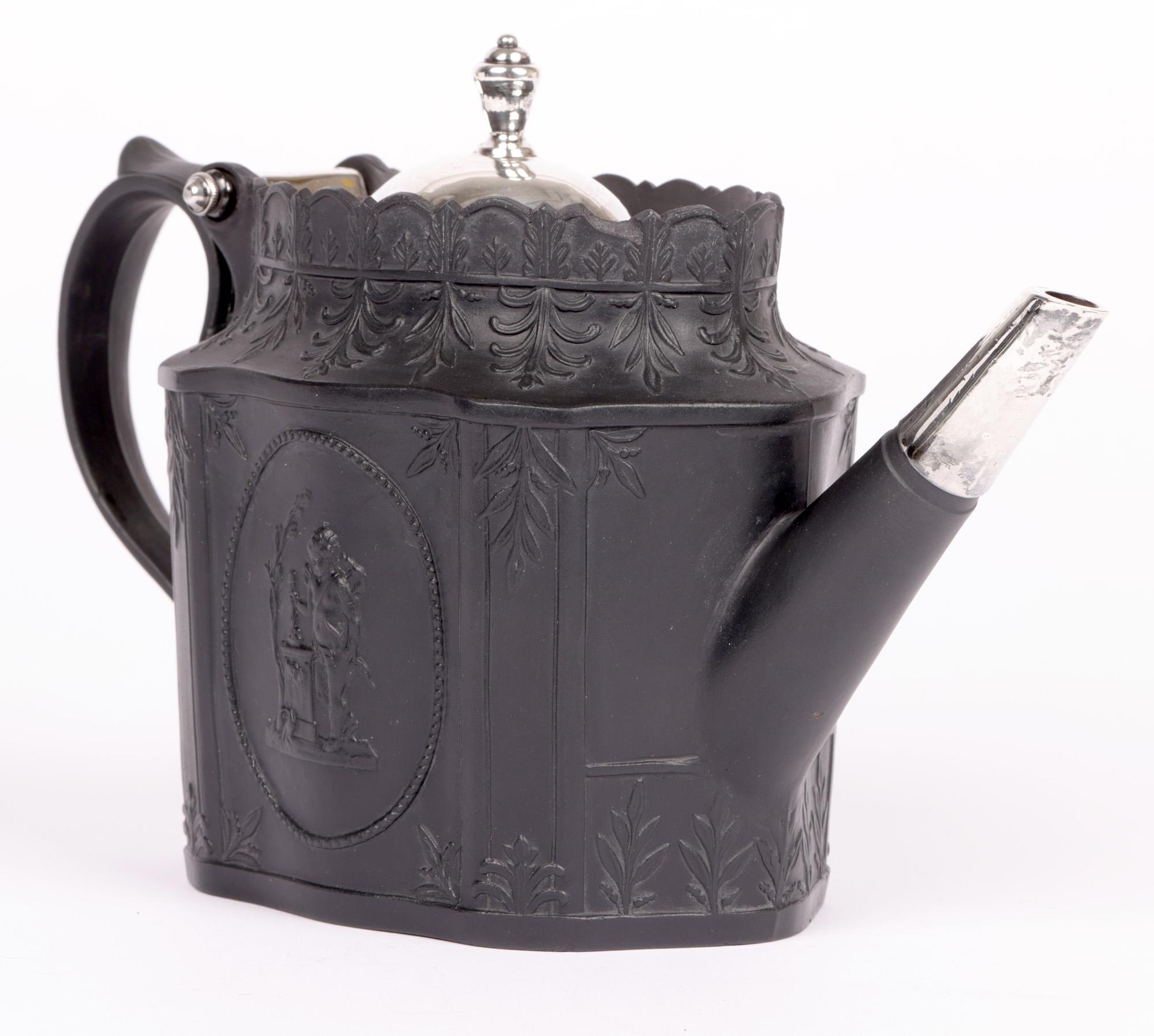 English Georgian Silver Mounted Black Basalt Teapoy with Classical Figures For Sale 8