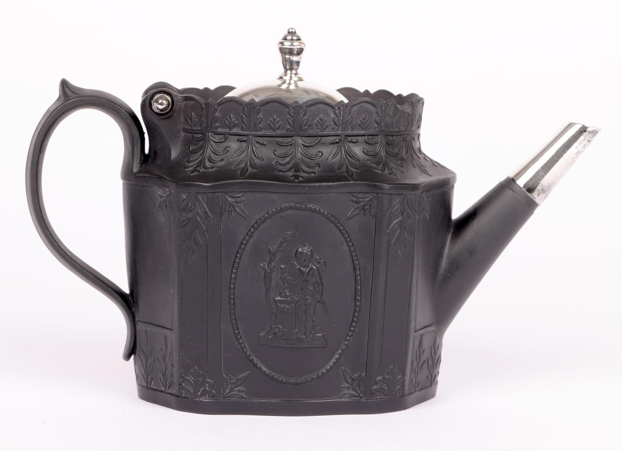 English Georgian Silver Mounted Black Basalt Teapoy with Classical Figures For Sale 10