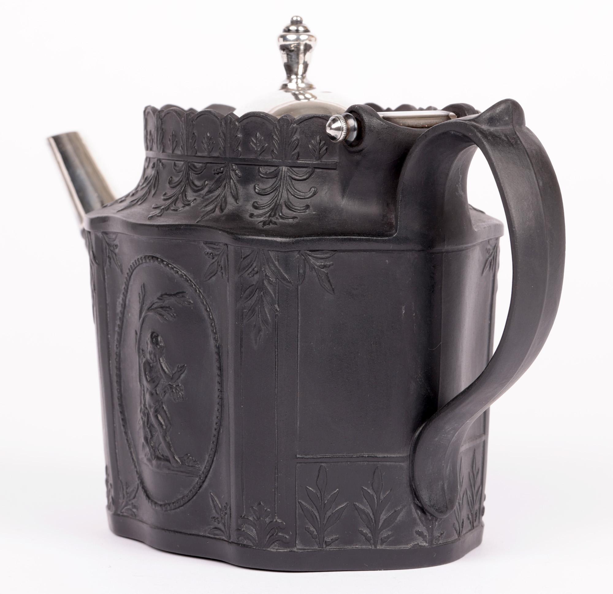 English Georgian Silver Mounted Black Basalt Teapoy with Classical Figures For Sale 12