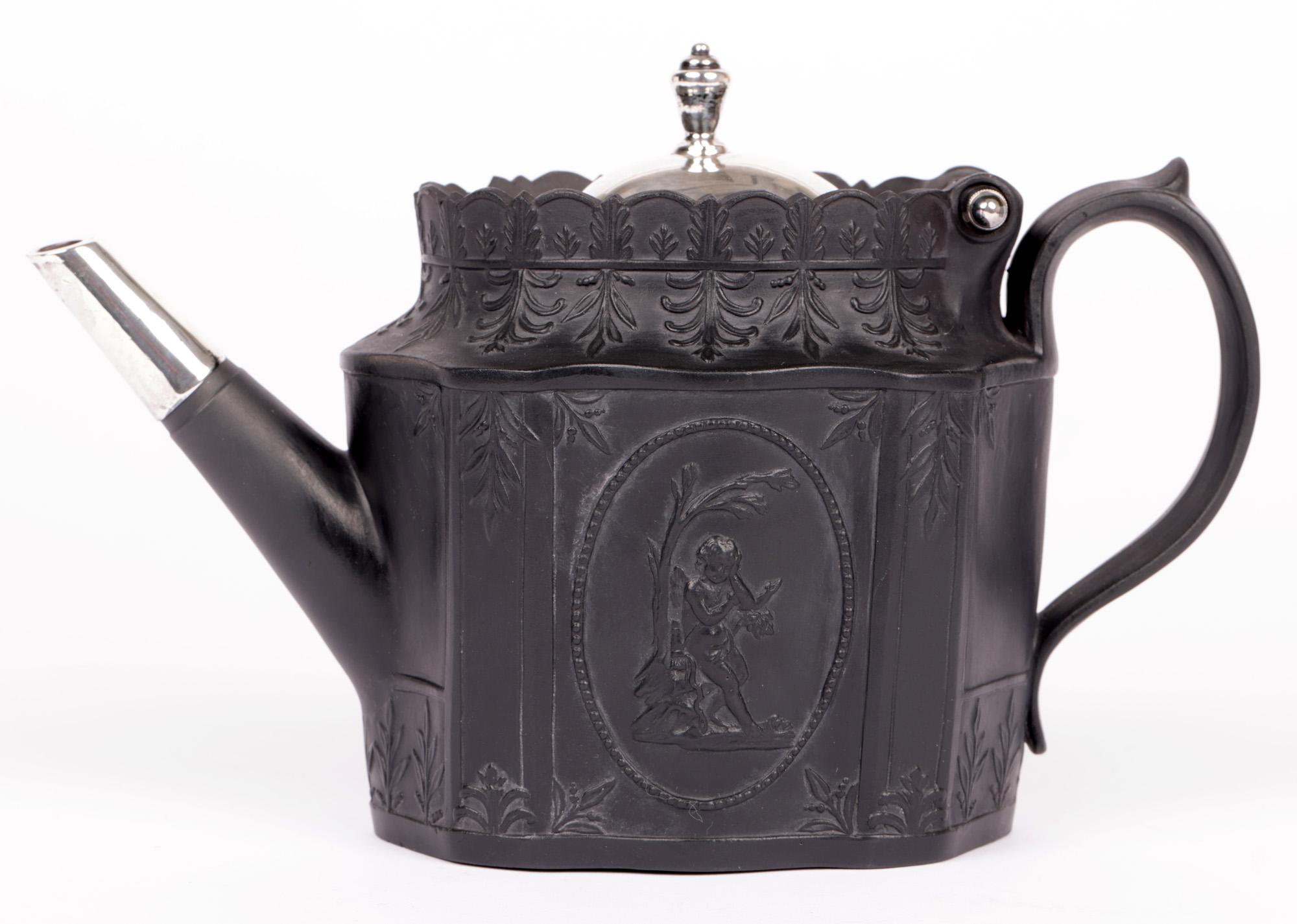 English Georgian Silver Mounted Black Basalt Teapoy with Classical Figures For Sale 13