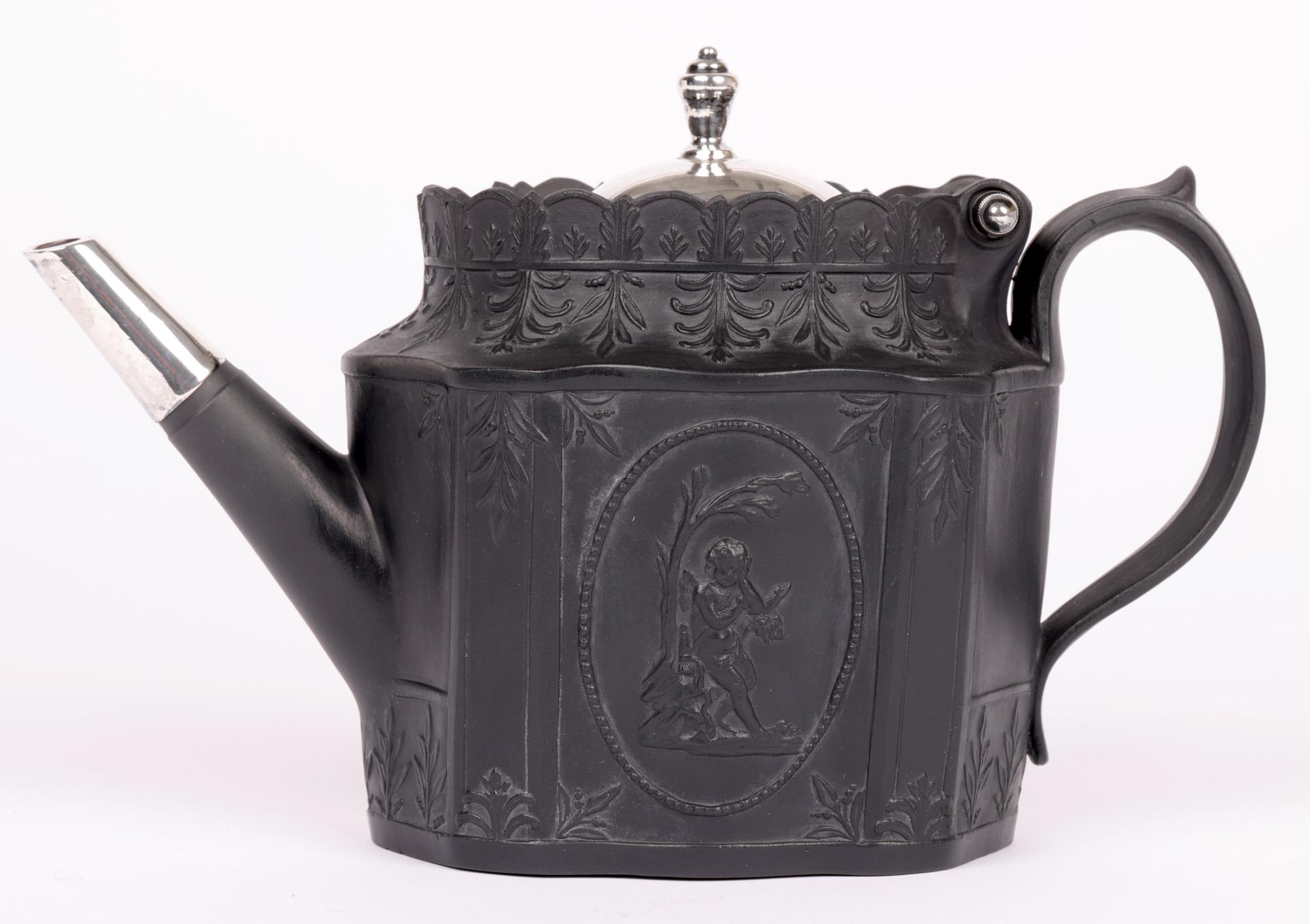 English Georgian Silver Mounted Black Basalt Teapoy with Classical Figures For Sale 15