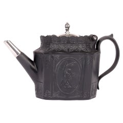 English Georgian Silver Mounted Black Basalt Teapoy with Classical Figures