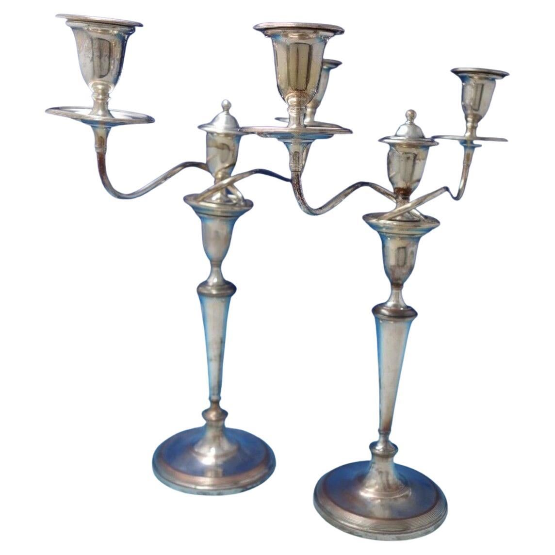 English Georgian Silver on Copper Candelabra Pair 15" x 15" (#5946) For Sale