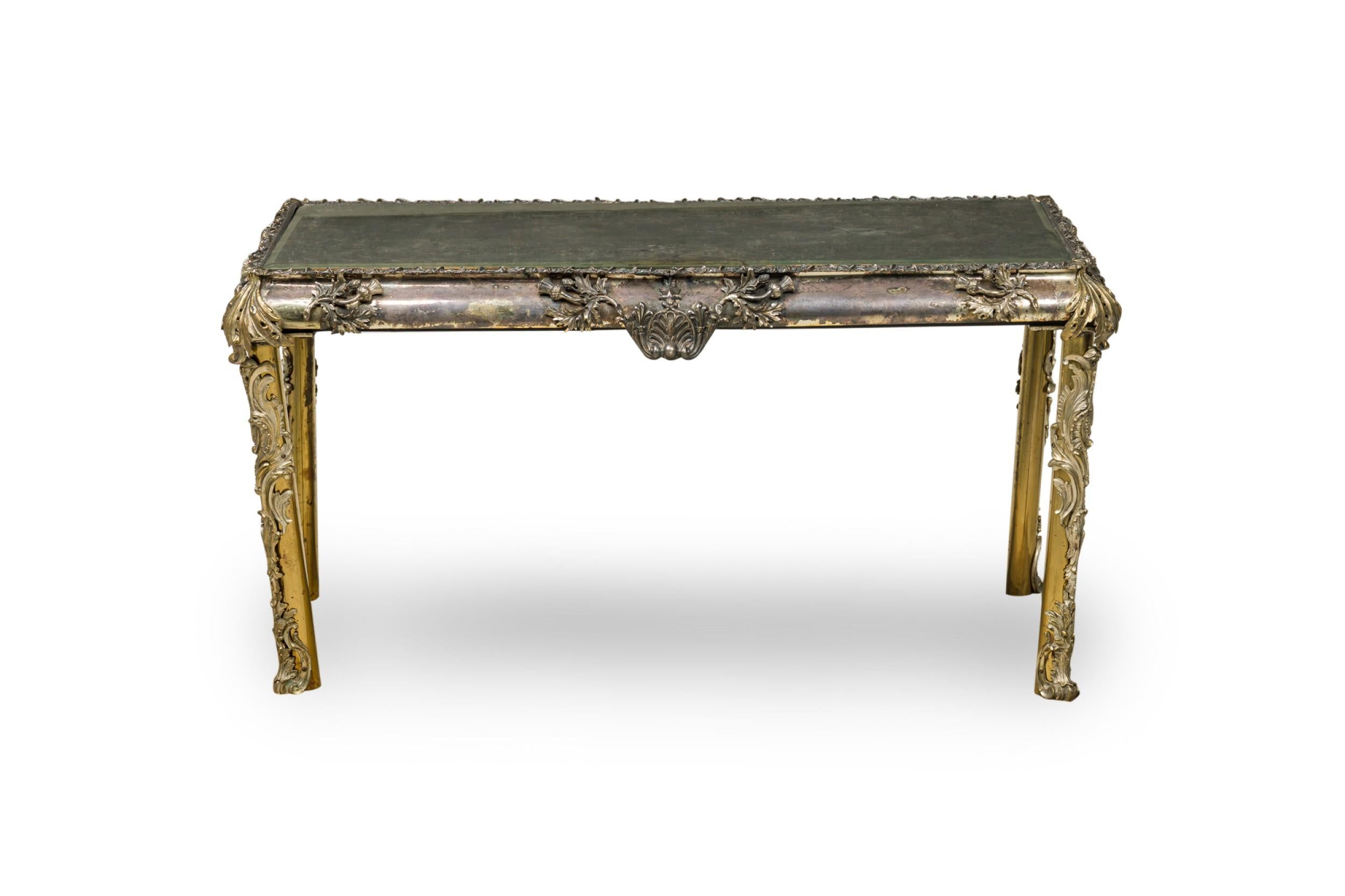 19th Century English Georgian Silver Plate and Bronze Coffee / Low Table For Sale