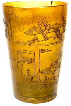English Georgian Sporting Cow Horn Beaker, Continuous Steeplechase Race