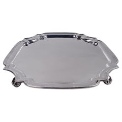 English Georgian Sterling Silver Cartouche Salver Tray, 1931