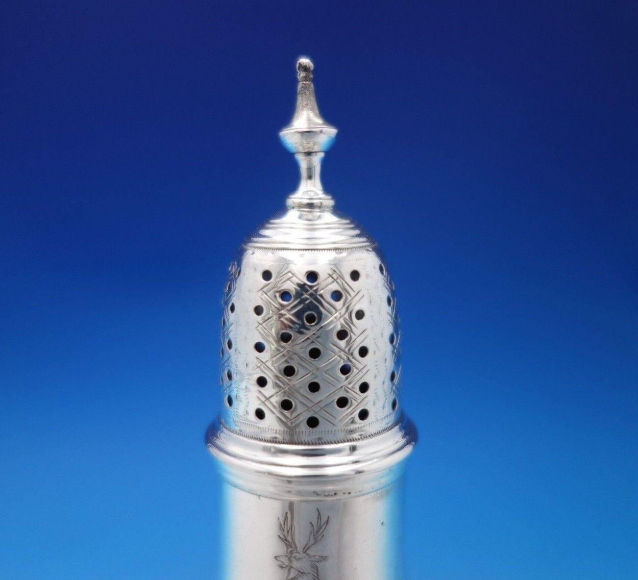 English Georgian Sterling Silver Salt and Pepper Shaker Set 2pc c.1788 (#6840-2) In Excellent Condition In Big Bend, WI