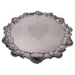 English Georgian Sterling Silver Shell & Scroll Salver, 1775