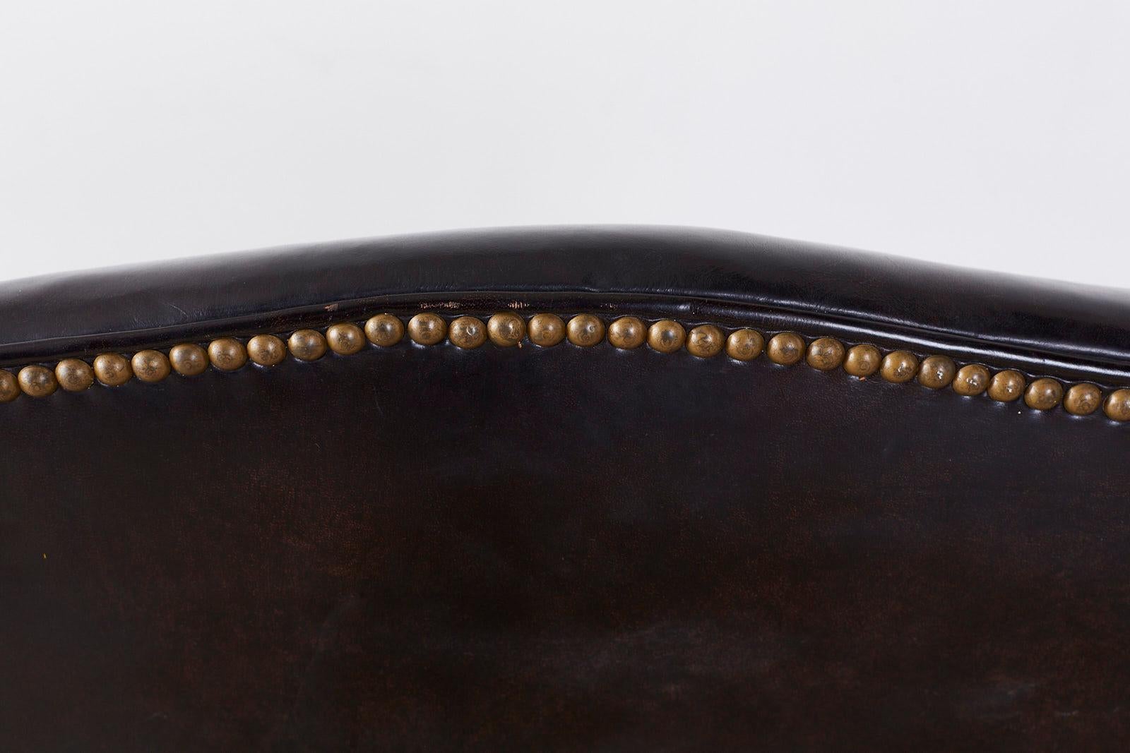 English Georgian Style Black Leather Wingback Armchair 5
