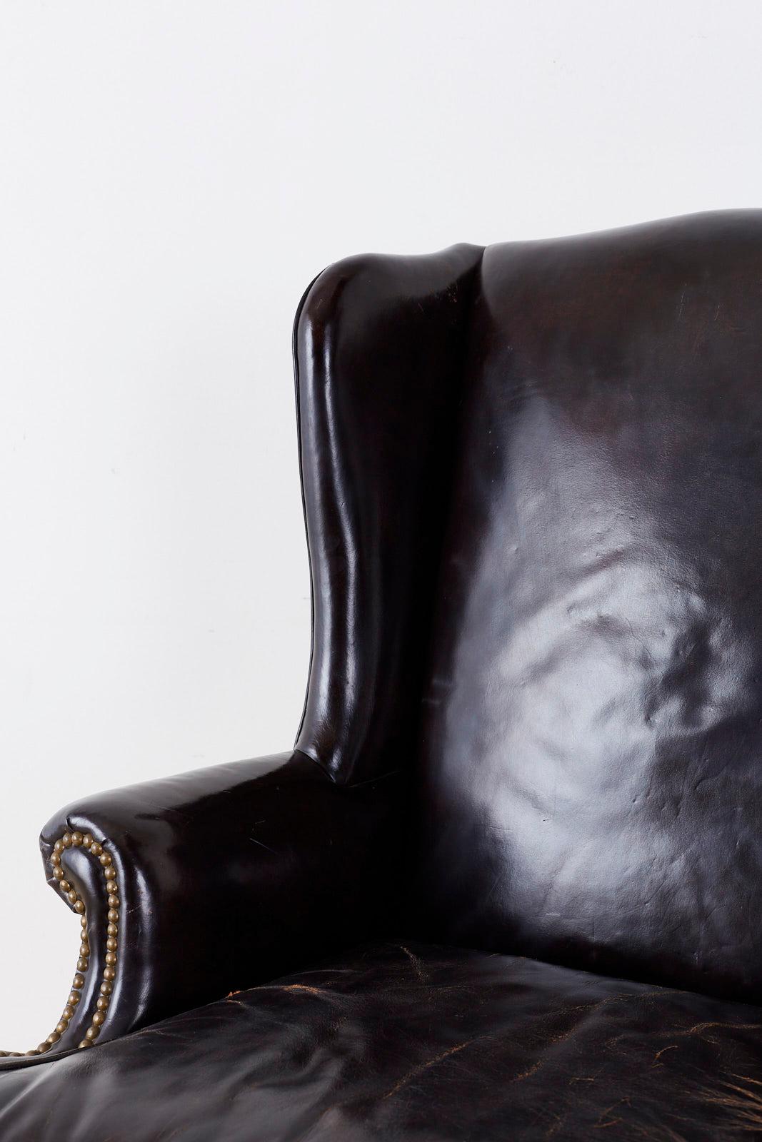 black leather wingback chair