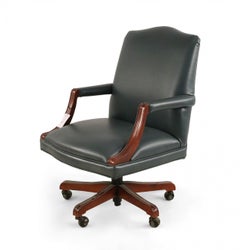 English Georgian Style Blue Faux Leather and Wood Office/Conference Chairs