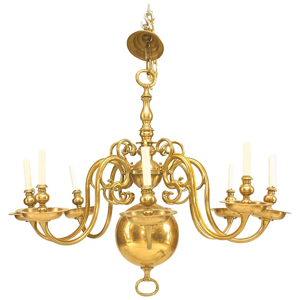 English Georgian Style Brass Chandelier For Sale