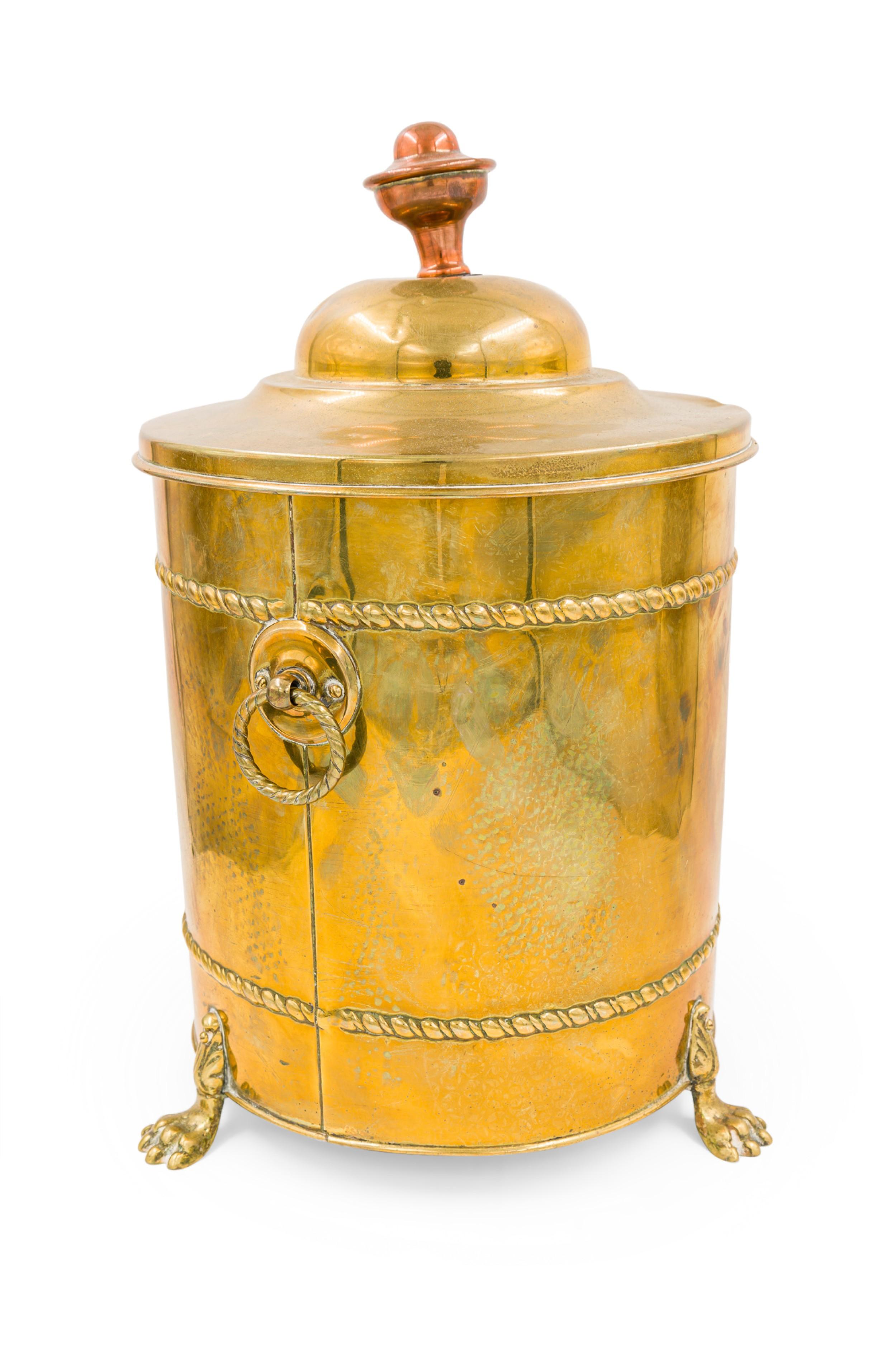 Georgiano English Georgian style Brass Round Bucket With Lid in vendita
