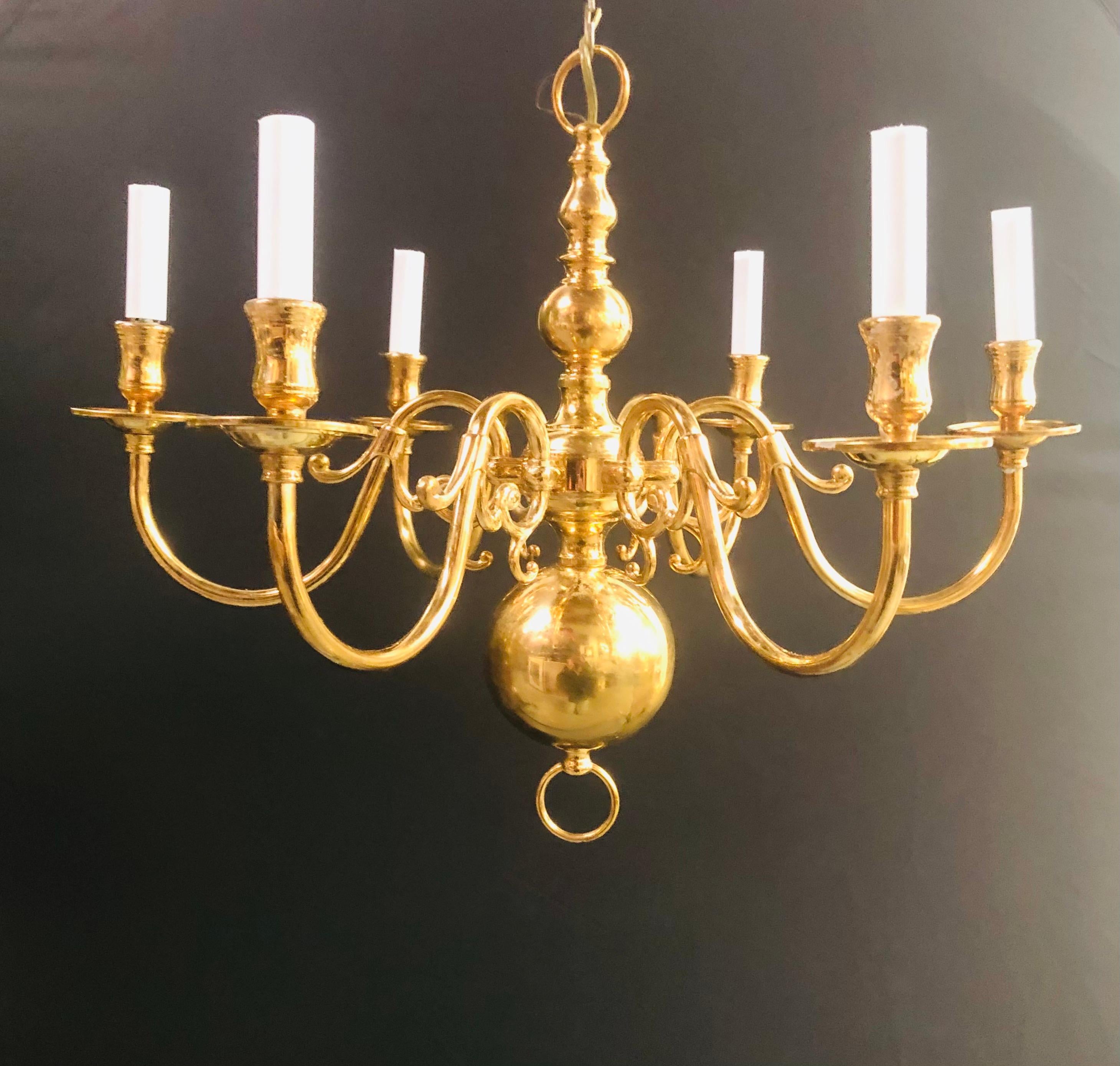 English Georgian Style Brass Six-Arm Chandelier 5