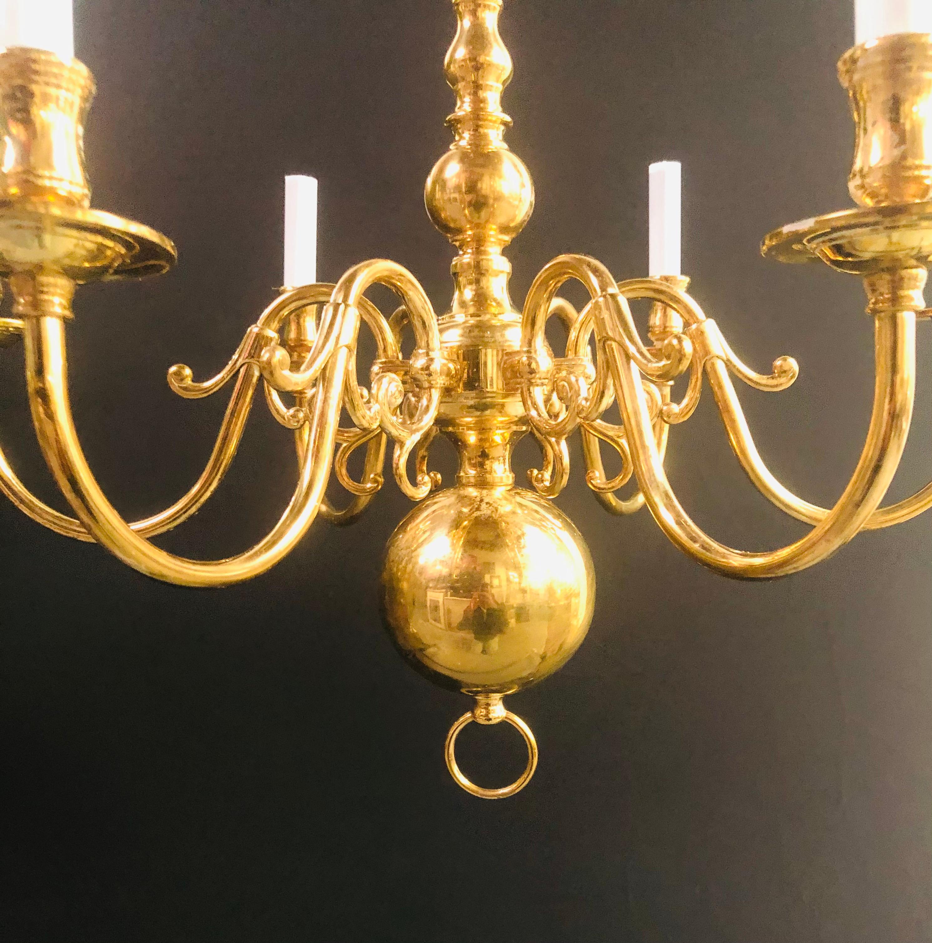 English Georgian Style Brass Six-Arm Chandelier 6