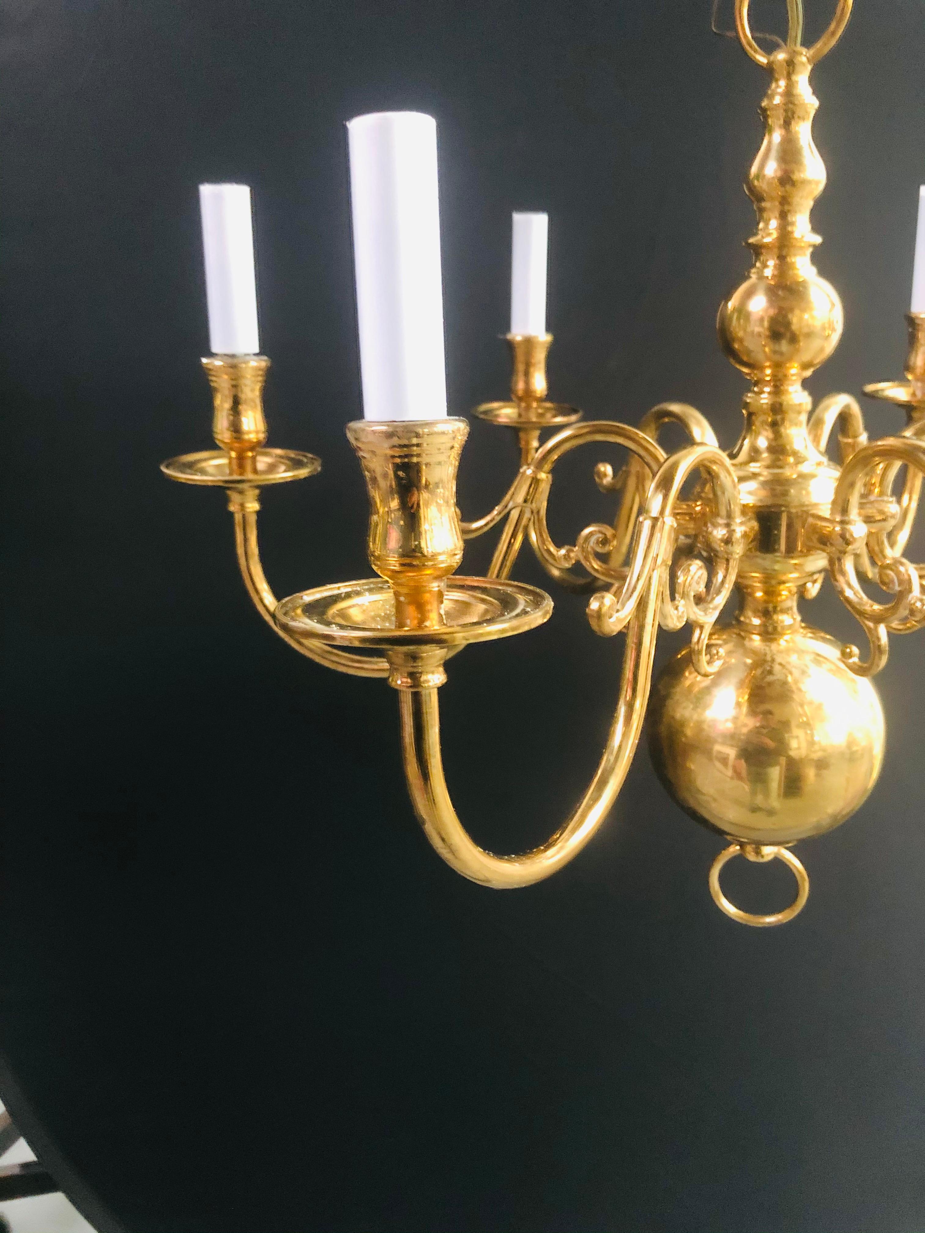 English Georgian Style Brass Six-Arm Chandelier 2