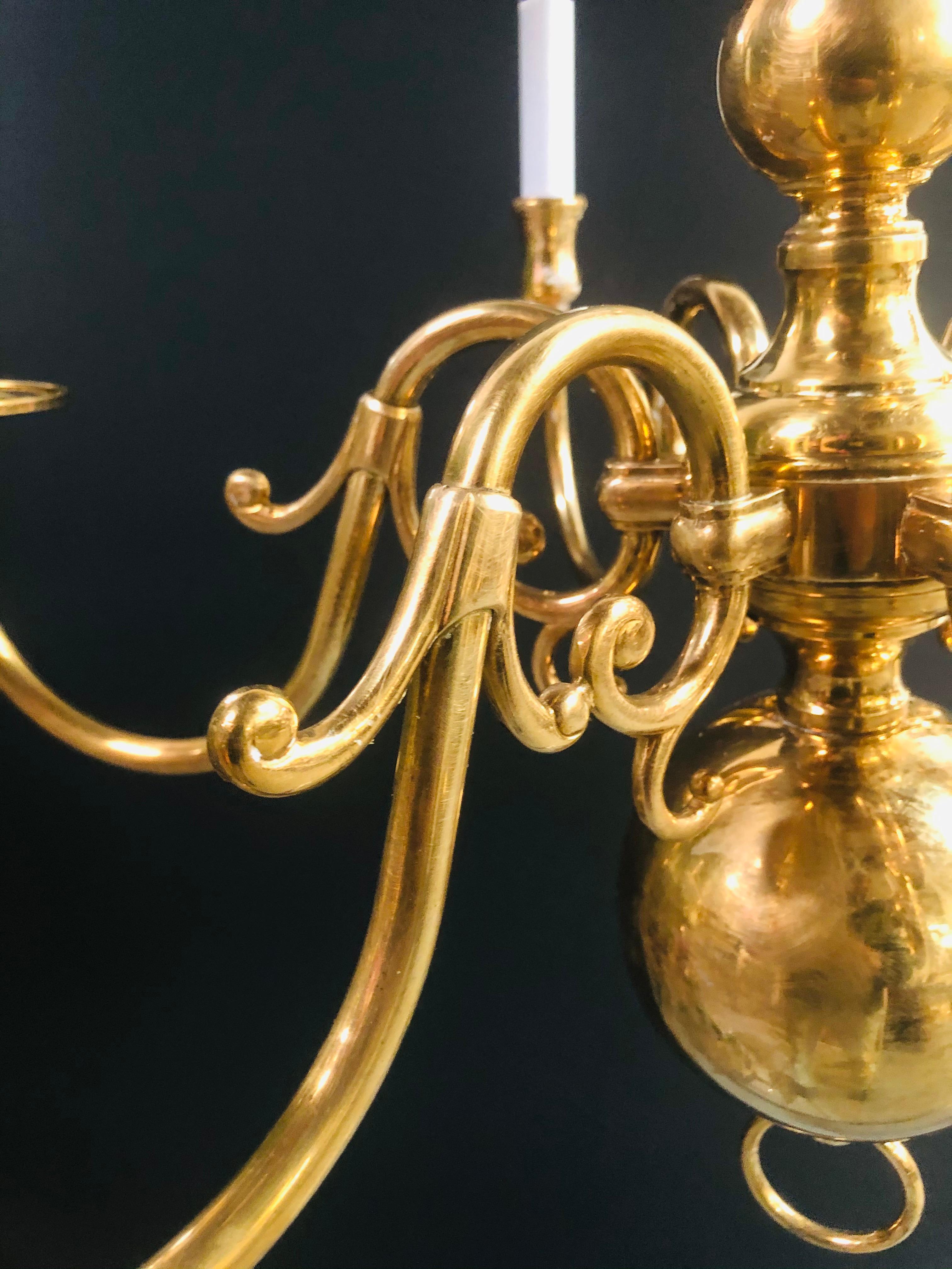 English Georgian Style Brass Six-Arm Chandelier 4