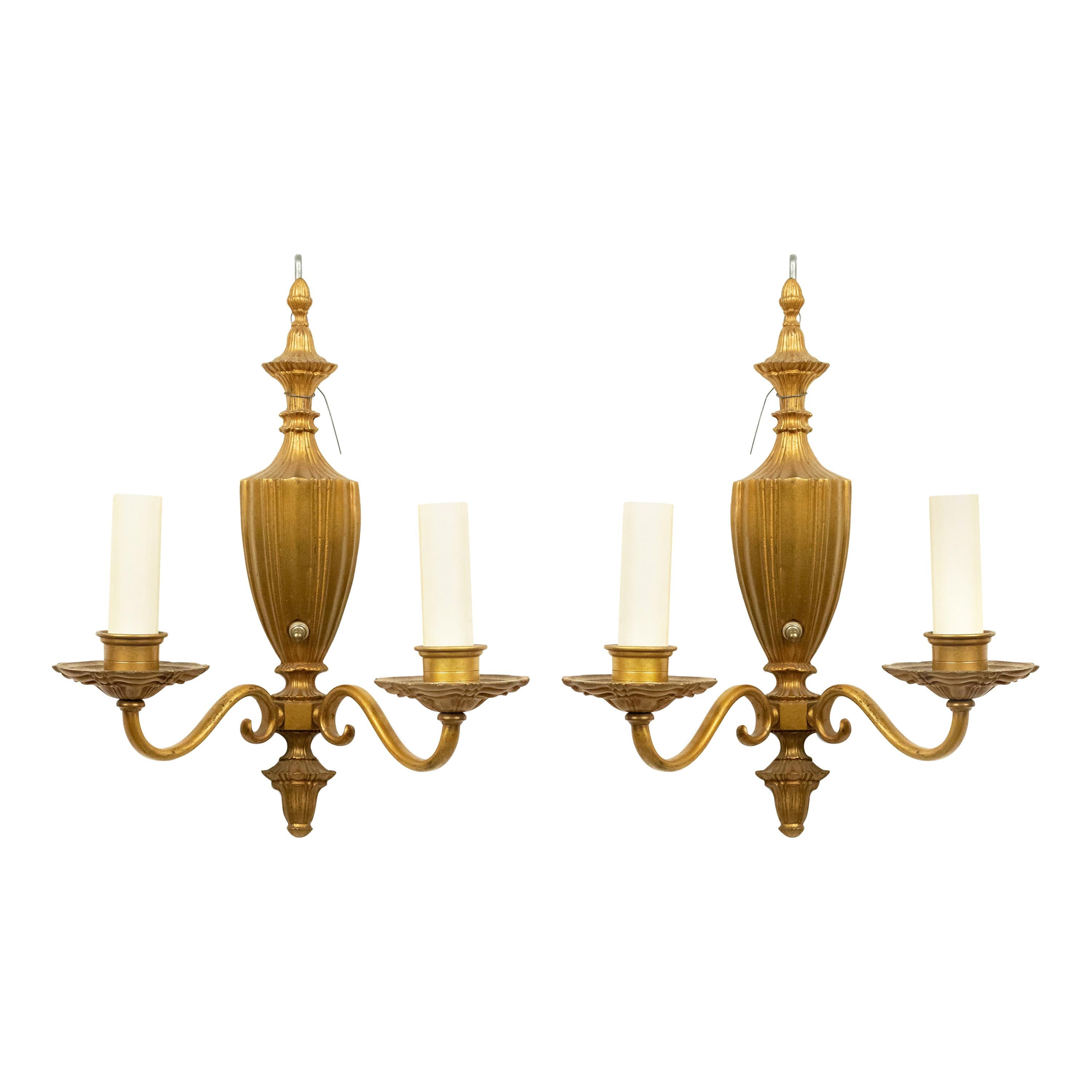 English Georgian Style Brass Wall Sconces For Sale