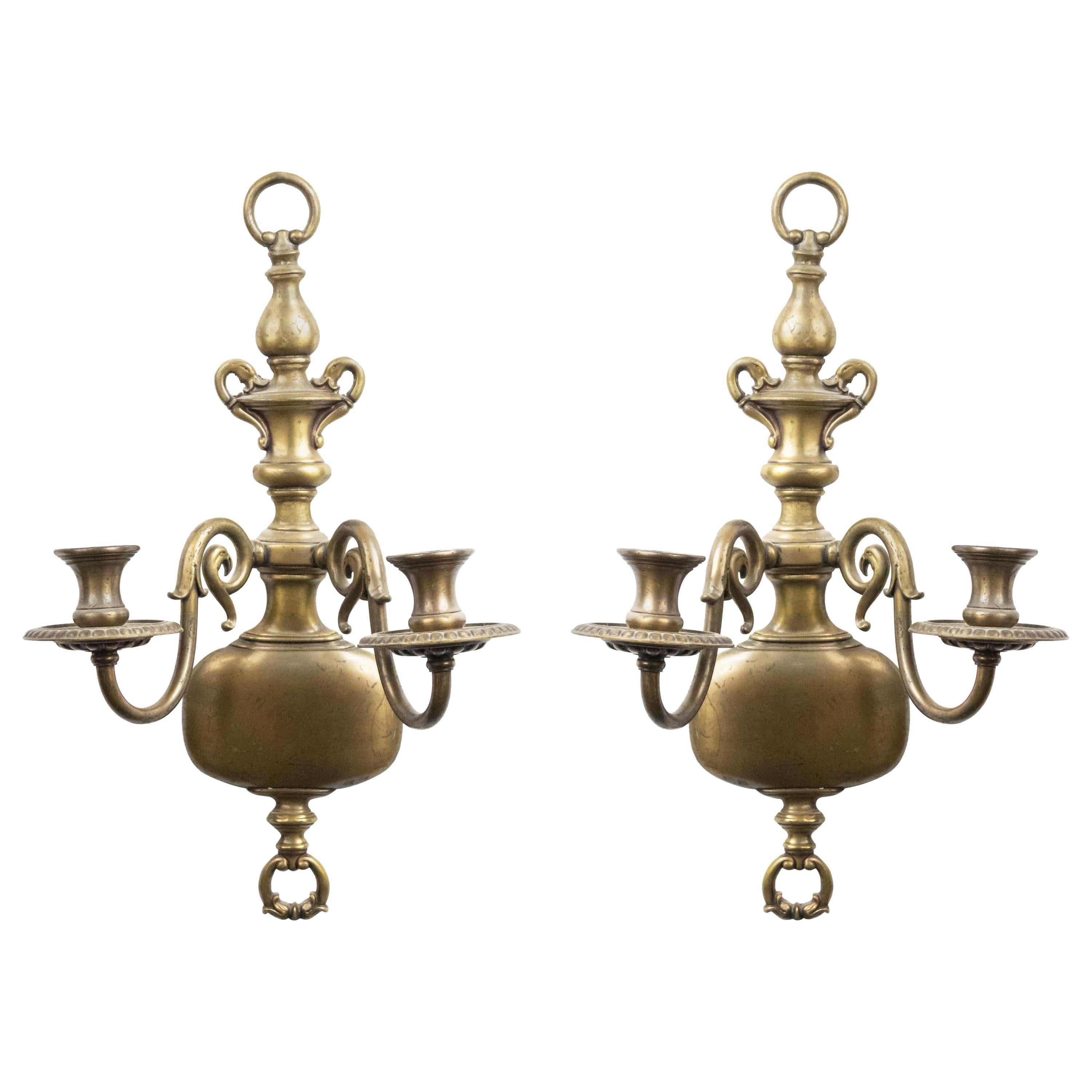 English Georgian Style Brass Wall Sconces