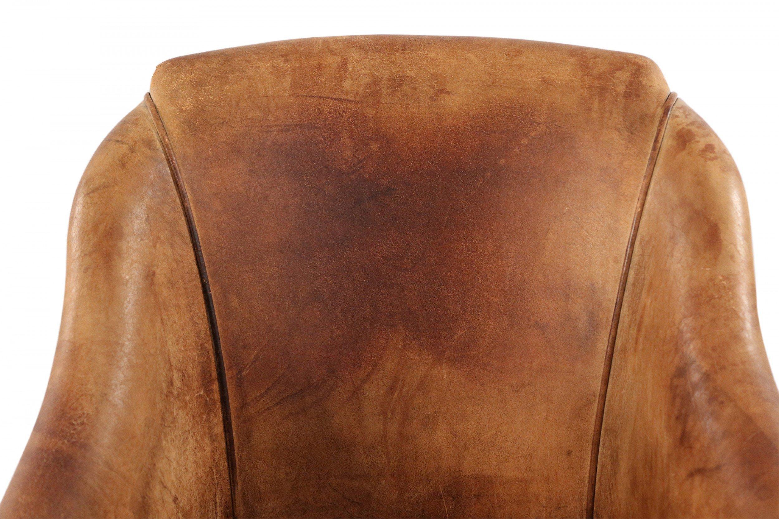 English Georgian Style Brown Leather and Wood Rolling Armchair 2