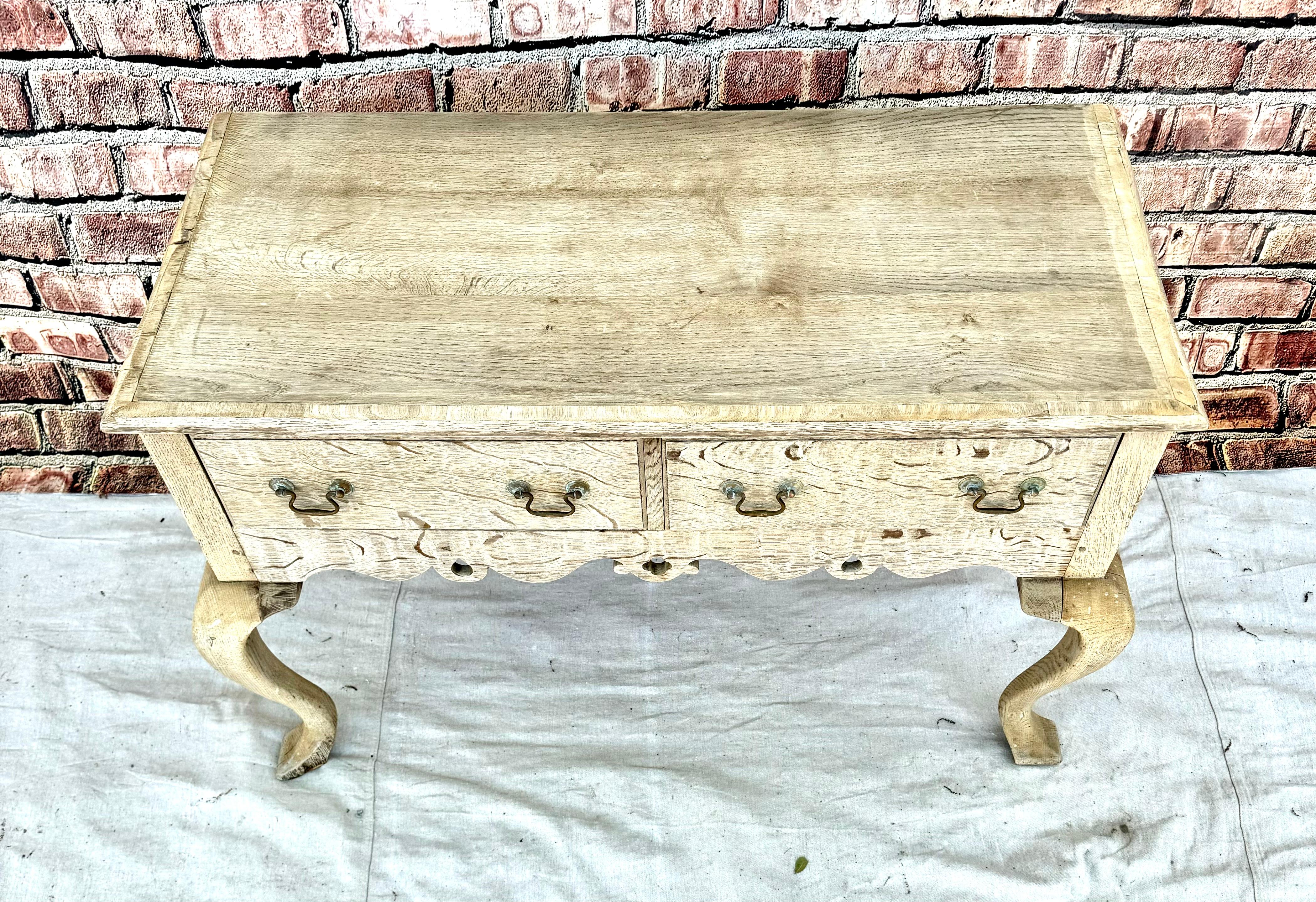 19th Century English Georgian Style Carved and Bleached Oak Lowboy