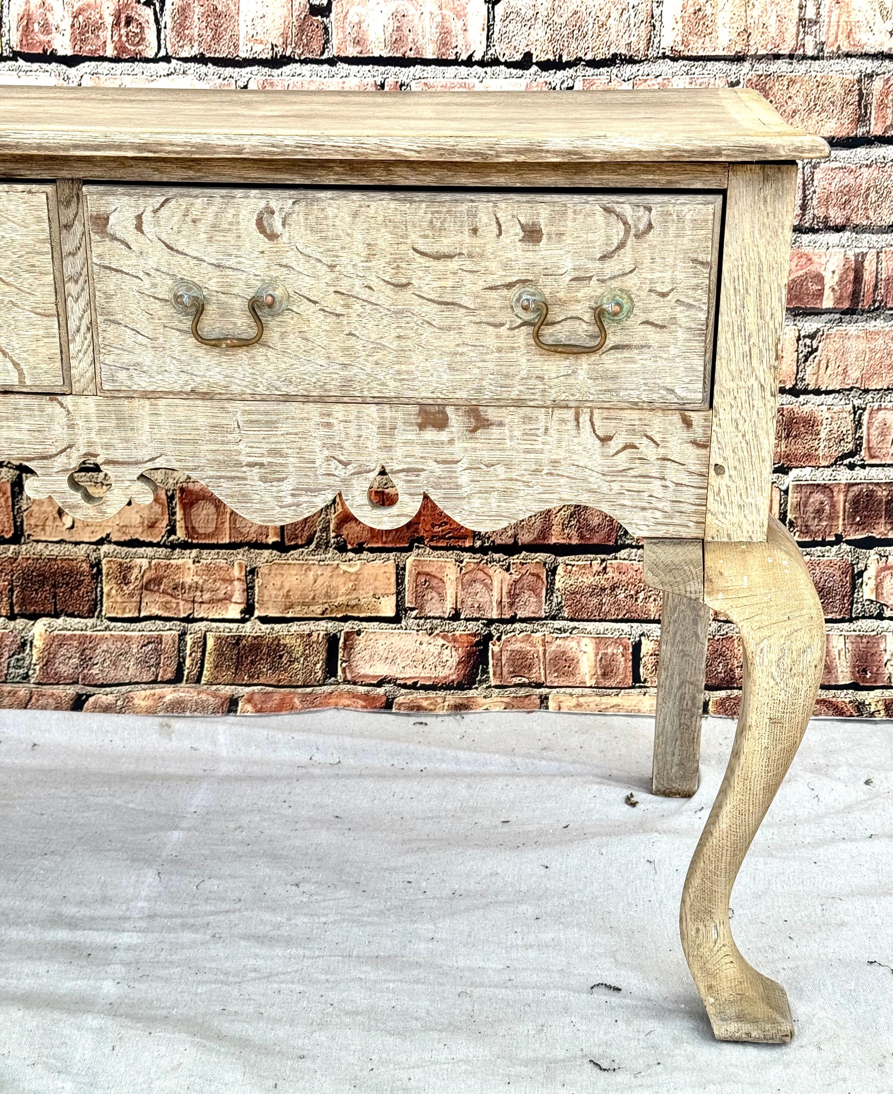 English Georgian Style Carved and Bleached Oak Lowboy 2