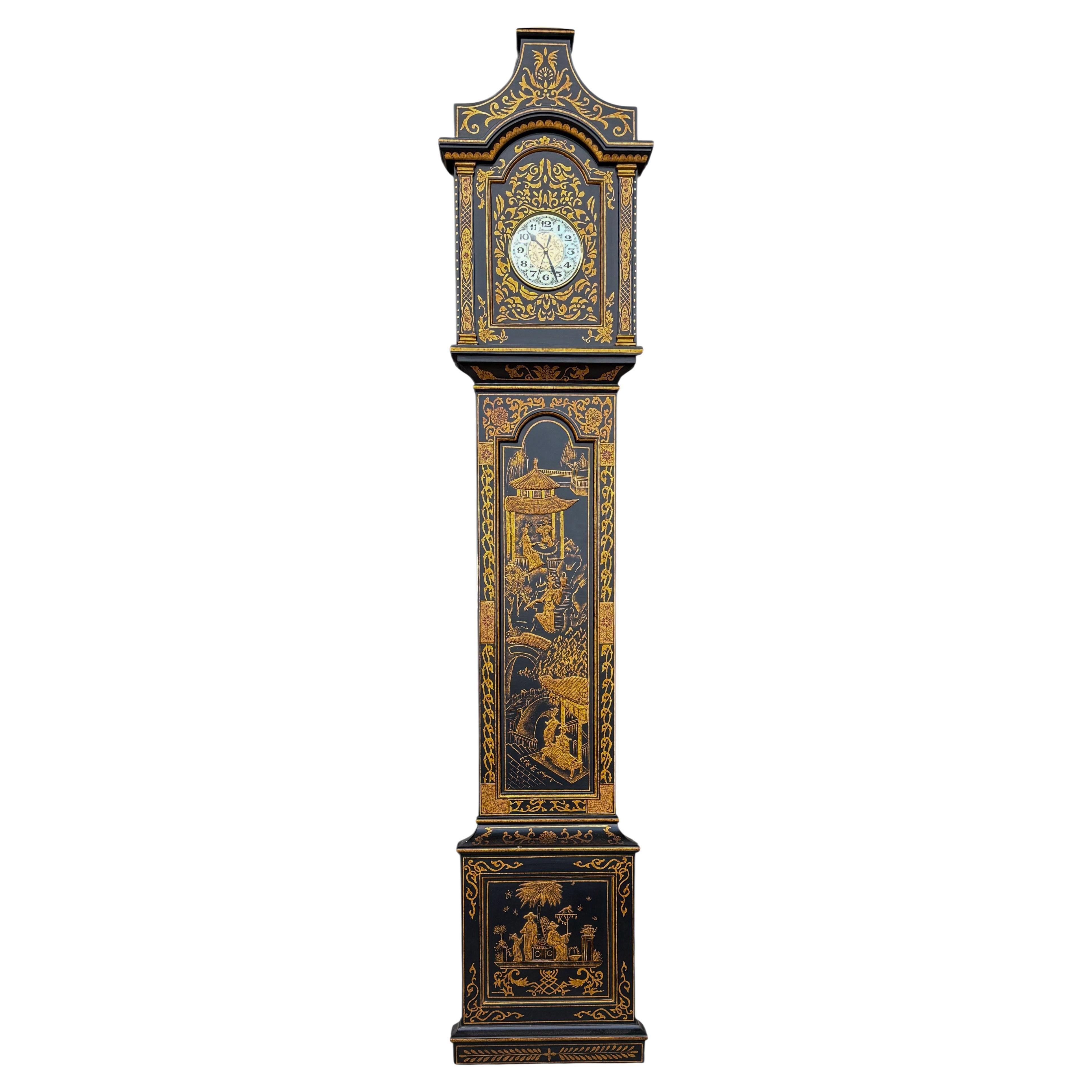 English Georgian Style Chinoiserie Faux Grandfather Wall Mounted Clock