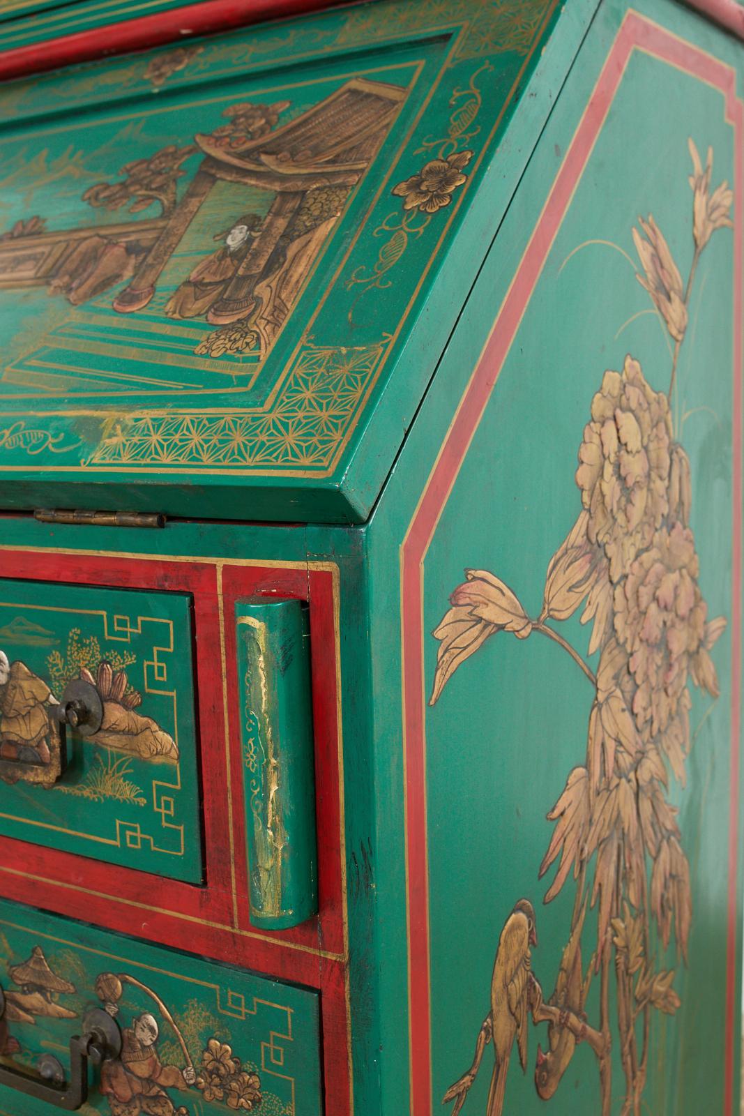 English Georgian Style Chinoiserie Lacquered Secretary Bookcase 10