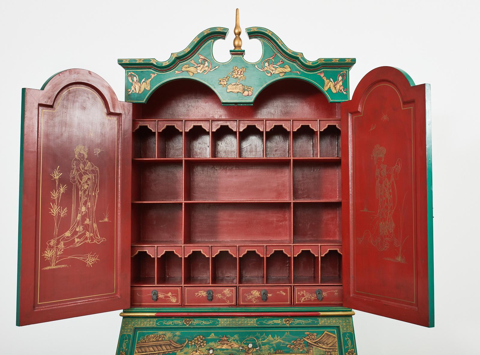 American English Georgian Style Chinoiserie Lacquered Secretary Bookcase