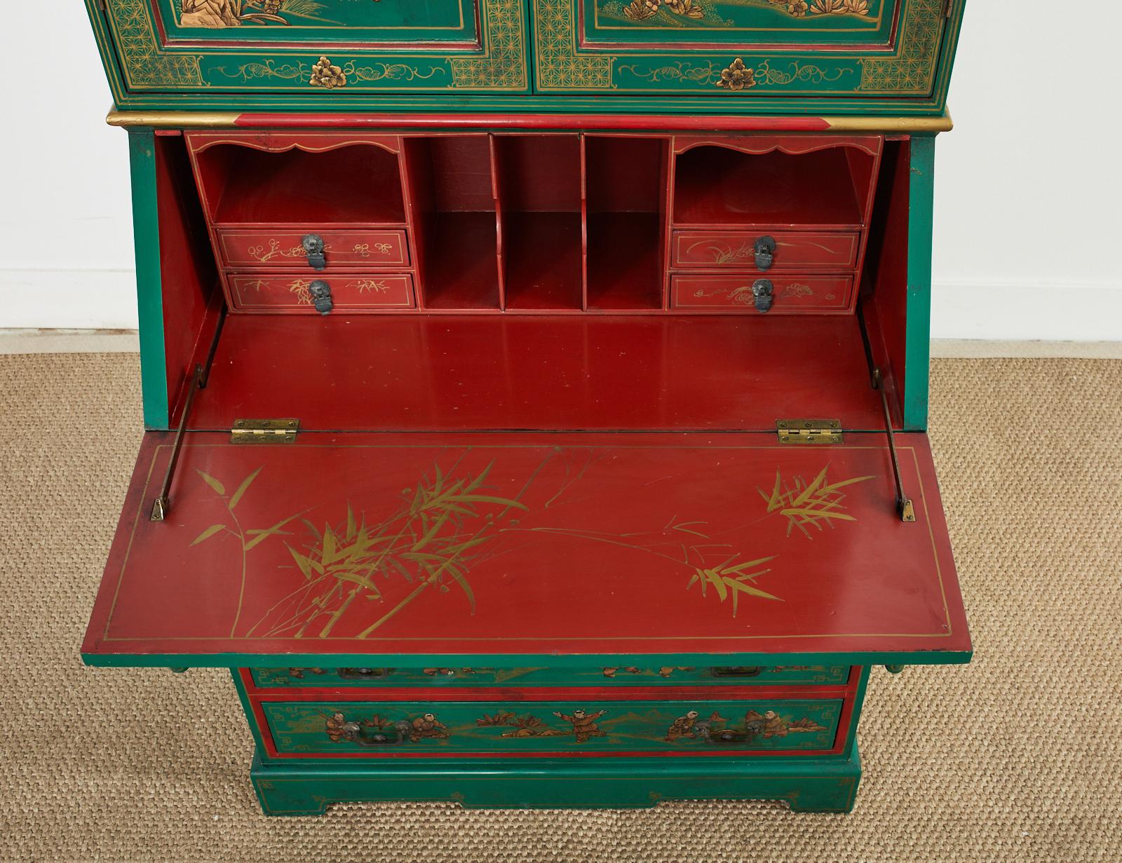 English Georgian Style Chinoiserie Lacquered Secretary Bookcase 3